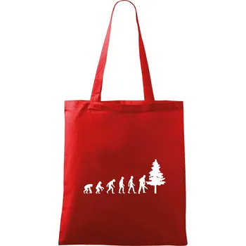 Nákupní taška Evoluce dřevorubec - pila a strom - Taška bavlněná - 42 x 38 cm ( Červená )