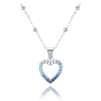 Řetízek 2153 MINET Stříbrný náhrdelník srdce se zirkony v modrých odstínech