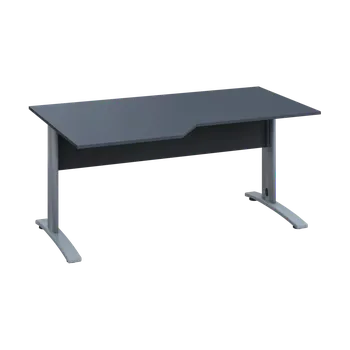 Psací stůl EZK 18 - 166 stůl kancelářský, rohový, levý, kovová podnož stříbrná, deska 18 mm, široký 1600 mm, antracit