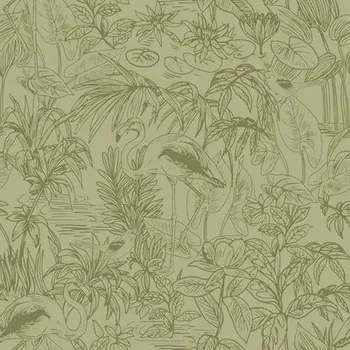 Tapeta Vliesová tapeta Green&Co plameňák zelená 0,53x10,05 m