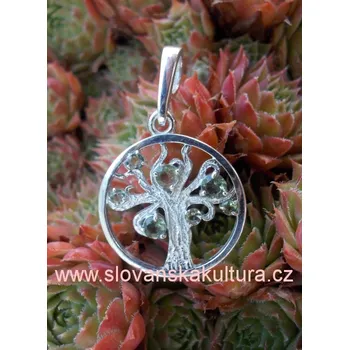 Přívěsek Stříbrný přívěsek s vltavínem - Strom Života Rhodiování: Bez Rhodia