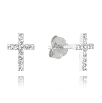 Náušnice 1508 MINET Stříbrné náušnice drobné KŘÍŽKY se zirkony