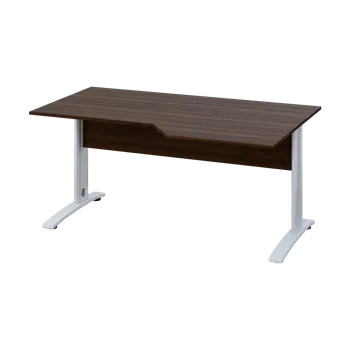 Psací stůl EZK 28 - 166 stůl kancelářský, rohový, pravý, kovová podnož bílá, deska 25 mm, široký 1600 mm, ořech královský