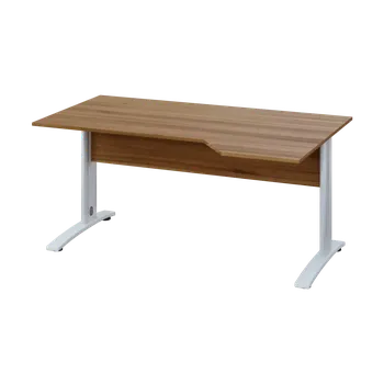 Psací stůl EZK 28 - 164 stůl kancelářský, rohový, pravý, kovová podnož bílá, deska 25 mm, široký 1600 mm, ořech světlý