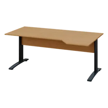 Psací stůl EZK 18 - 184 stůl kancelářský, rohový, pravý, kovová podnož černá, deska 18 mm, široký 1800 mm, buk Royal