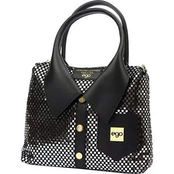 Kabelka Černo-stříbrná unikátní kožená kabelka Ego