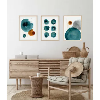 Obraz ASIR Dekorativní obraz MDF Tyrkysový akvarel 3 ks