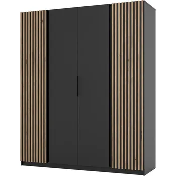 Šatní skříň Šatní skříň KAJA 2LAM 2F | 200 cm | bez zrcadla | VYSOKÁ | černá + lamely