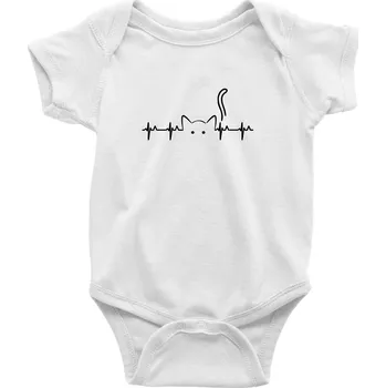 Kojenecký body Kočka EKG - Body kojenecké s krátkým rukávem - Krátký r. 12-18 měs ( Bílá )