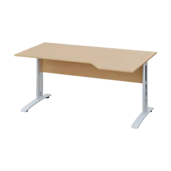 Psací stůl EZK 18 - 164 stůl kancelářský, rohový, pravý, kovová podnož bílá, deska 18 mm, široký 1600 mm, bříza světlá