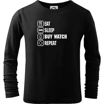 Chlapecké tričko Eat sleep buy watch reapeat - Triko dětské Long Sleeve - 104-110cm / 3-4 roky ( Černá )