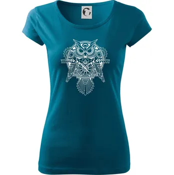 Dámské oblečení Steampunk sova černobílá - Dámské triko Pure - XL ( Petrolejová )