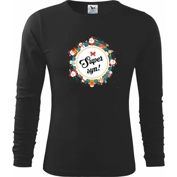 Chlapecké tričko Vánoce - Super syn - Triko dětské Long Sleeve - 122 cm/6 let ( Černá )