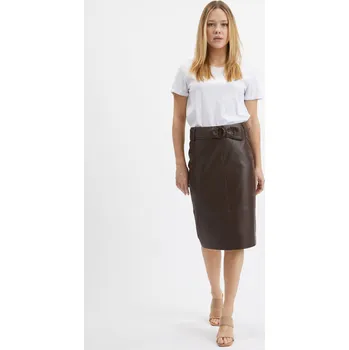 Dámská sukně Orsay Tmavě hnědá dámská pouzdrová koženková sukně S