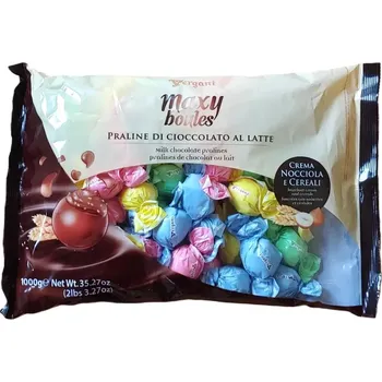 Bonboniéra Italské čokoládové pralinky VERGANI CHOCAO 1 kg - s oříškovou náplní - BAREVNÝ mix (Lahodné pralinky z mléčné čokolády plněné krémem z lískových oříšků a obilovinamii)