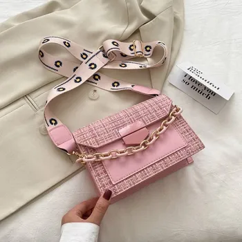 Kabelka Elegantní dámská kabelka | crossbody s širokým popruhem - Růžový