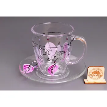 Sada hrnek klasik s podšálkem - věř svým snům - růžová