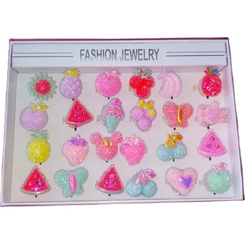 Prsten Svítící prstýnek - FASHION JEWELRY - perlové ovoce (balení 24 ks) (Svítící prstýnky pro mladé dámy, letní motivy )