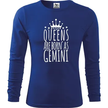 Chlapecké tričko Queens are born as Gemini - Blíženci - Triko dětské Long Sleeve - 122 cm/6 let ( Královská modrá )