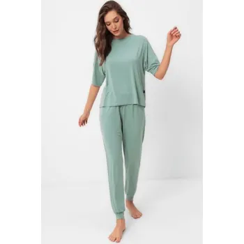 Dámské pyžamo Soft Cotton Luisa Moretti Dámské bambusové pyžamo VALERIE XL Mentolová Luisa Moretti Dámské bambusové pyžamo VALERIE XL Mentolová - 8680404153162