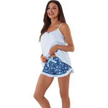 Dámské noční prádlo Dámské pyžamo ITALIAN FASHION TULIP úzký.kr. modrá/print L 0