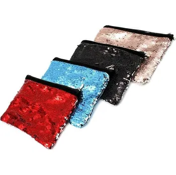 Peněženka s flitry 20x15 cm lněný polyester - růžová - sublimace termotransfer