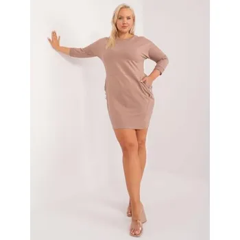 Dámské šaty Dámské šaty s kapsami plus size tmavě béžové