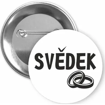 ON-DESIGN Placka s motivem Svědek Barva: bílá, Barva potisku: černá, Typ buttonu: špendlík