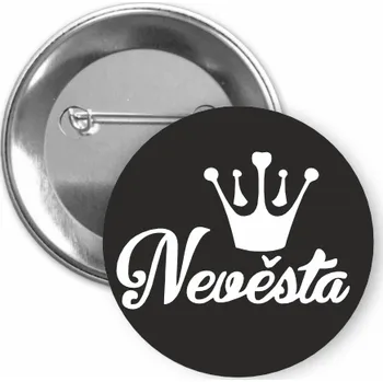 ON-DESIGN Placka s motivem Nevěsta 32 mm Barva: černá, Barva potisku: bílá, Typ buttonu: špendlík