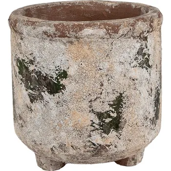 Zahrada Dekorativní béžový antik terakotový květináč Teracci na nožkách - Ø 17*17 cm