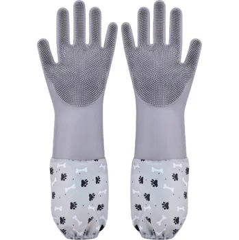 Pracovní rukavice Mycí rukavice na zvířecí srst - dlouhé Barva: Šedá