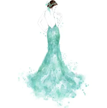 Plakát Plakát, Obraz - Mint mermaid dress fashion illustration, Blursbyai