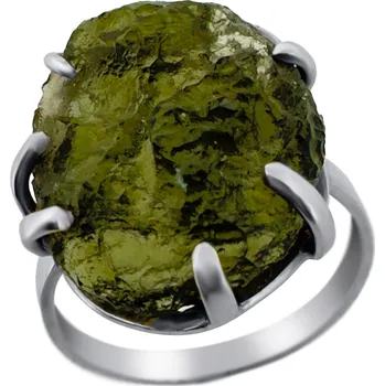 Prsten Vltavín Moldavite Stříbrný prsten s vltavínem 3,800 g 2 cm x 1,6 cm