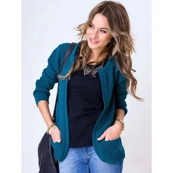 Dámský svetr Krátký pletený kardigan NESS - petrolejový, VELIKOST UNI ( S, M , L )
