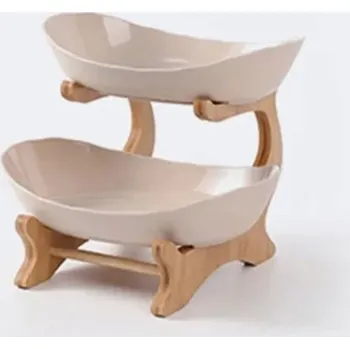 Vícepodlažní mísa na ovoce s dělenými přihrádkami | etažér - Béžová 2 vrstvy