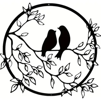 Kovová nástěnná dekorace 28 cm - Ptáci