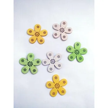 Vánoční dekorace Dřevěná kytička barevná bílá/zelená/žlutá 6 cm - 6 ks