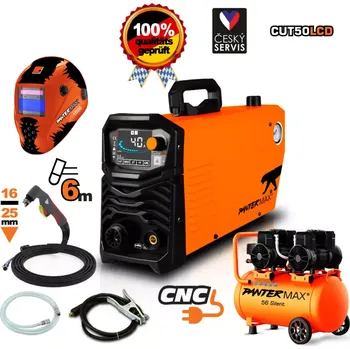 Svářečka PANTERMAX CUT50LCD ruční invertorová plazmová řezačka SET2 + kompresor Airflow 56 + samostmívací kukla