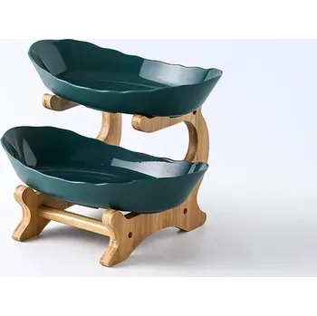 Vícepodlažní mísa na ovoce s dělenými přihrádkami | etažér - Zelená 2 vrstvy