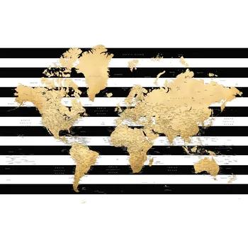 Plakát Plakát, Obraz - Detailed gold world map with stripes, Harper, Blursbyai