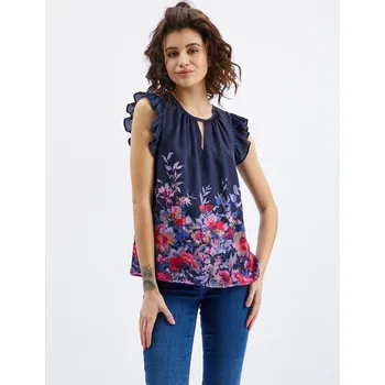 Dámská halenka Orsay Tmavě modrá dámská květovaná halenka s volánem - Dámské Orsay modrá 2291176