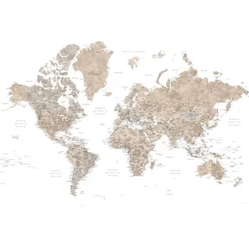 Plakát Plakát, Obraz - Neutral watercolor detailed world map with cities, Abey, Blursbyai