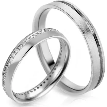 Prsten Snubní prsteny z bílého zlata s drážkou a linií diamantů IZOBBR024A + dárkové balení LUXUS zdarma