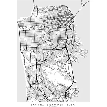 Plakát Plakát, Obraz - Map of San Francisco Peninsula in scandinavian style, Blursbyai