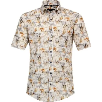Pánská košile Casa Moda lněná Casual květinový potisk krátký rukáv vel. 3XL - 7XL (48 - 56) - 6XL