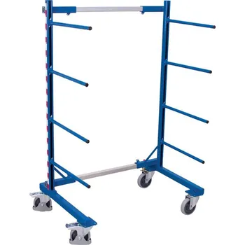 Regálový vozík s nosnými rameny VARIOfit, jednostranný, 8 ramen, šířka 540-1400 mm