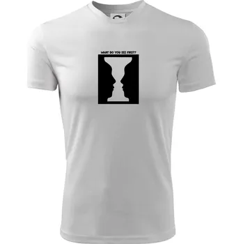 Chlapecké tričko What do you see first? Pohár - Obličeje - Dětské triko sportovní (dresovina) - 122 cm/6 let ( Bílá )