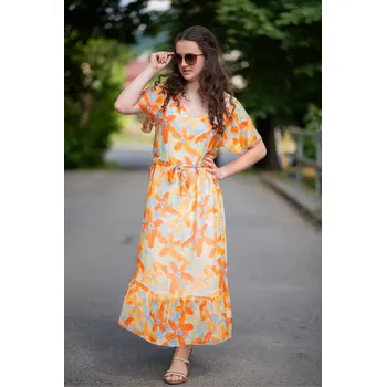 Dámské oblečení Dlouhé hedvábné šaty květ 9812B Italy barva: oranžová, velikost: Univerzální-jedna velikost