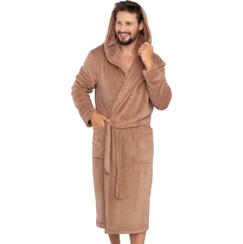 Pánský župan Pánský župan Italian Fashion Mimas hnědý s kapucí Barva: Hnědá, Velikost: XL