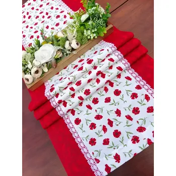 ubrus Běhoun - drobné vlčí máky s červeným mramorem